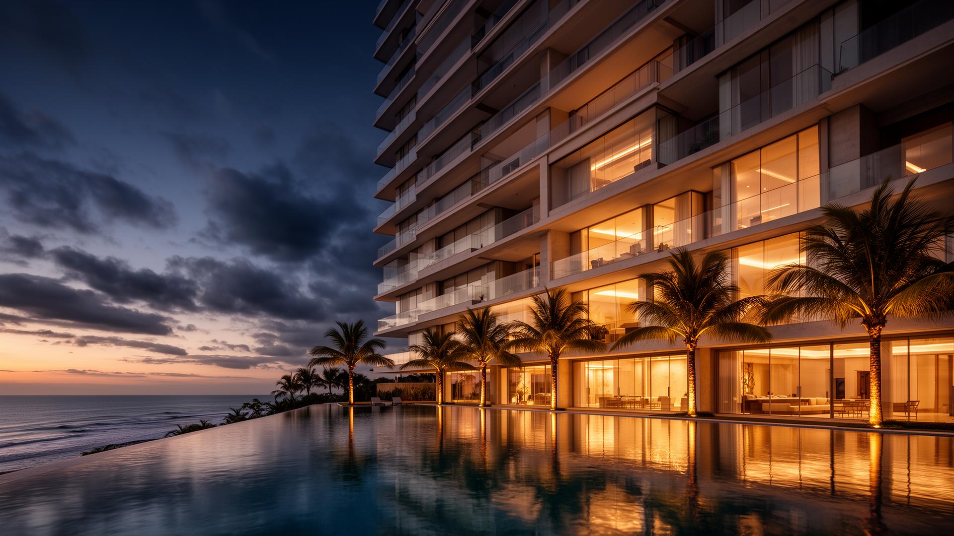 Residencial de alto padrão à beira-mar em Vila Velha ao entardecer
